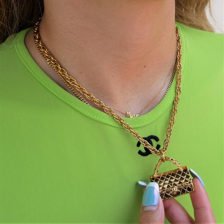 Chanel 2021 Flap Bag Necklace - Black, Gold-Tone Metal Pendant