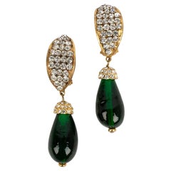 Chanel Gold Metall, Strass und Glaspastell-Ohrclips