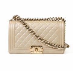 Chanel Gold Metallic Caviar Quilted Small Boy Flap Gold Hardware