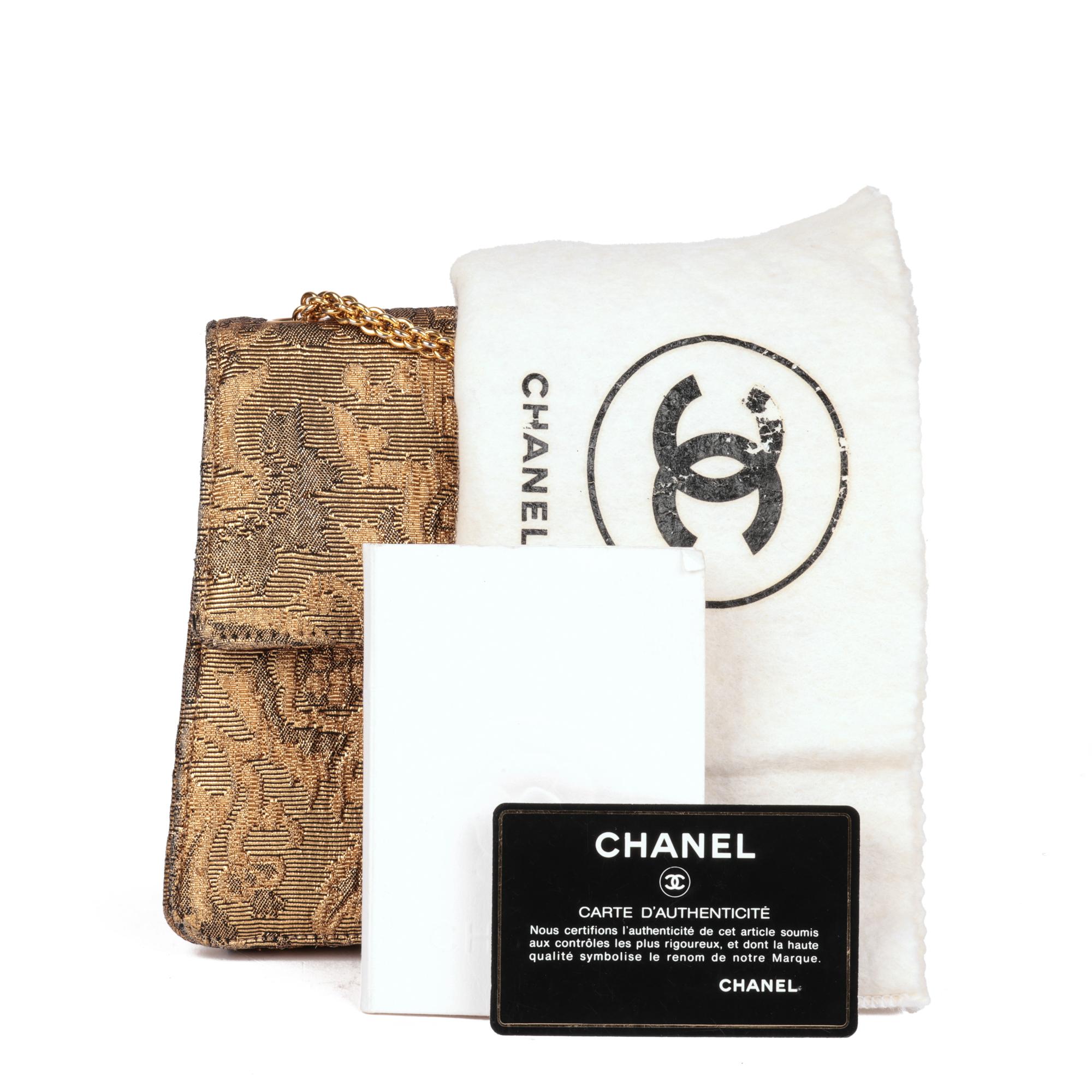 CHANEL Gold Metallic Floral Woven Jacquard Vintage Mini Flap Bag For Sale 7