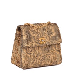 CHANEL Gold Metallic Floral Woven Jacquard Vintage Mini Flap Bag