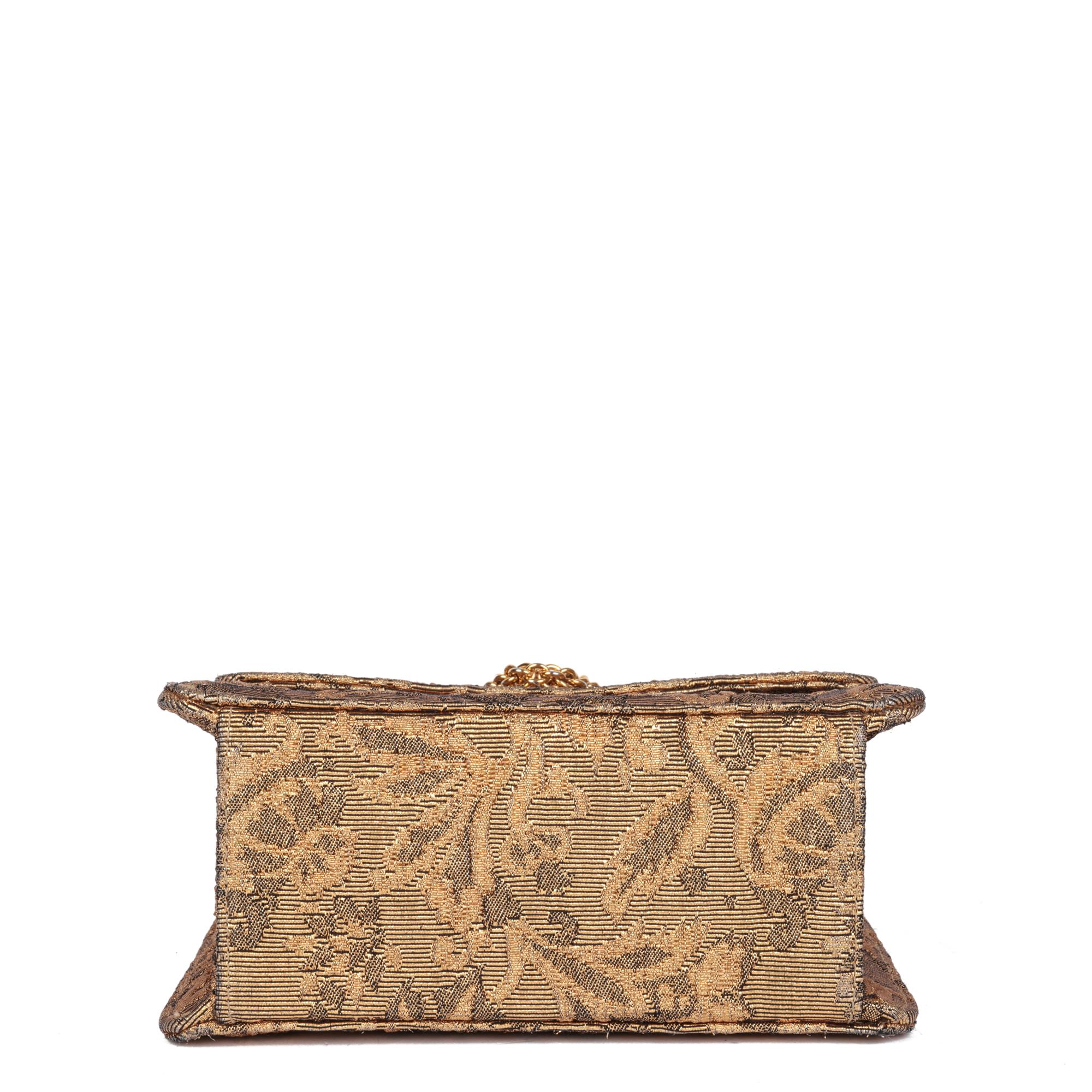 Women's CHANEL Gold Metallic Floral Woven Jacquard Vintage Mini Flap Bag For Sale