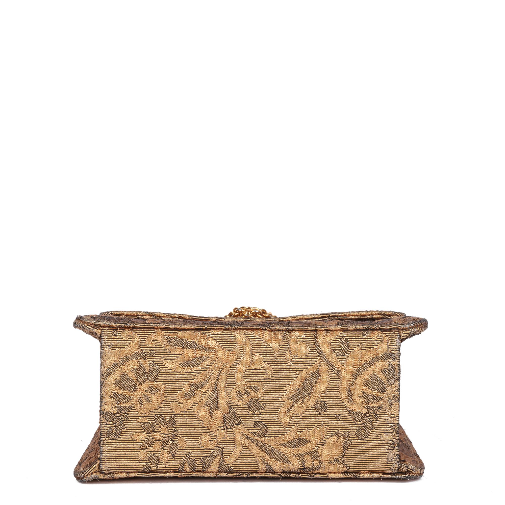 CHANEL Gold Metallic Floral Woven Jacquard Vintage Mini Flap Bag For Sale 2
