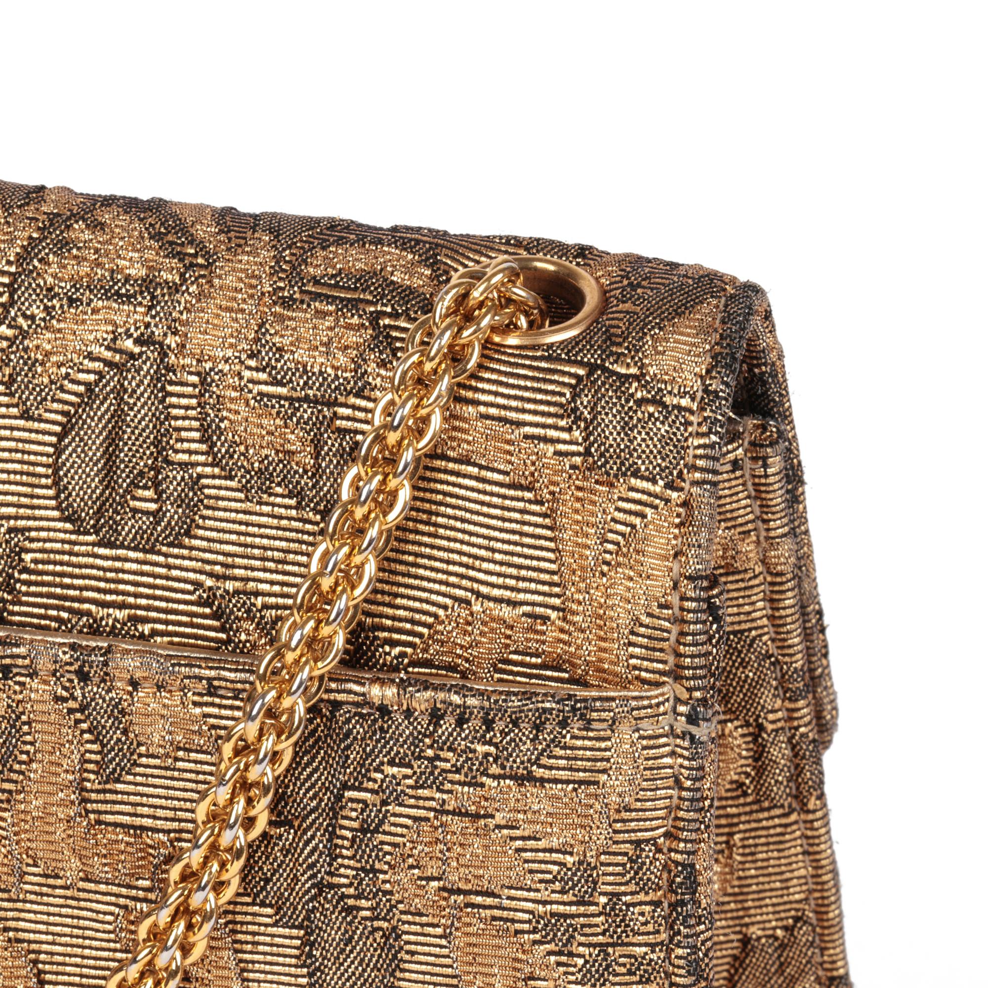 CHANEL Gold Metallic Floral Woven Jacquard Vintage Mini Flap Bag For Sale 3