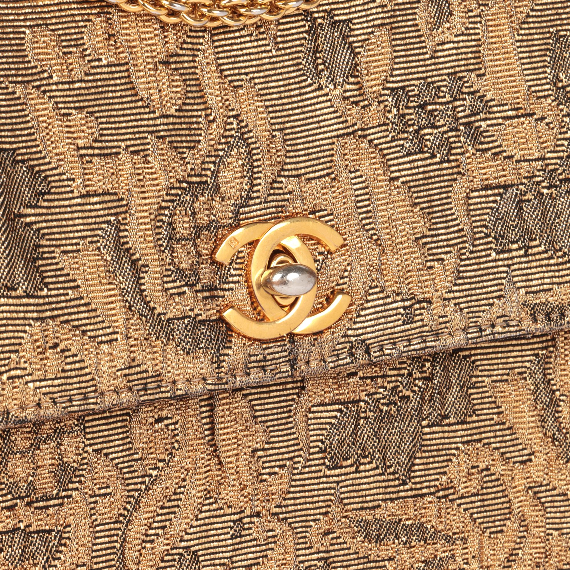 CHANEL Gold Metallic Floral Woven Jacquard Vintage Mini Flap Bag For Sale 2