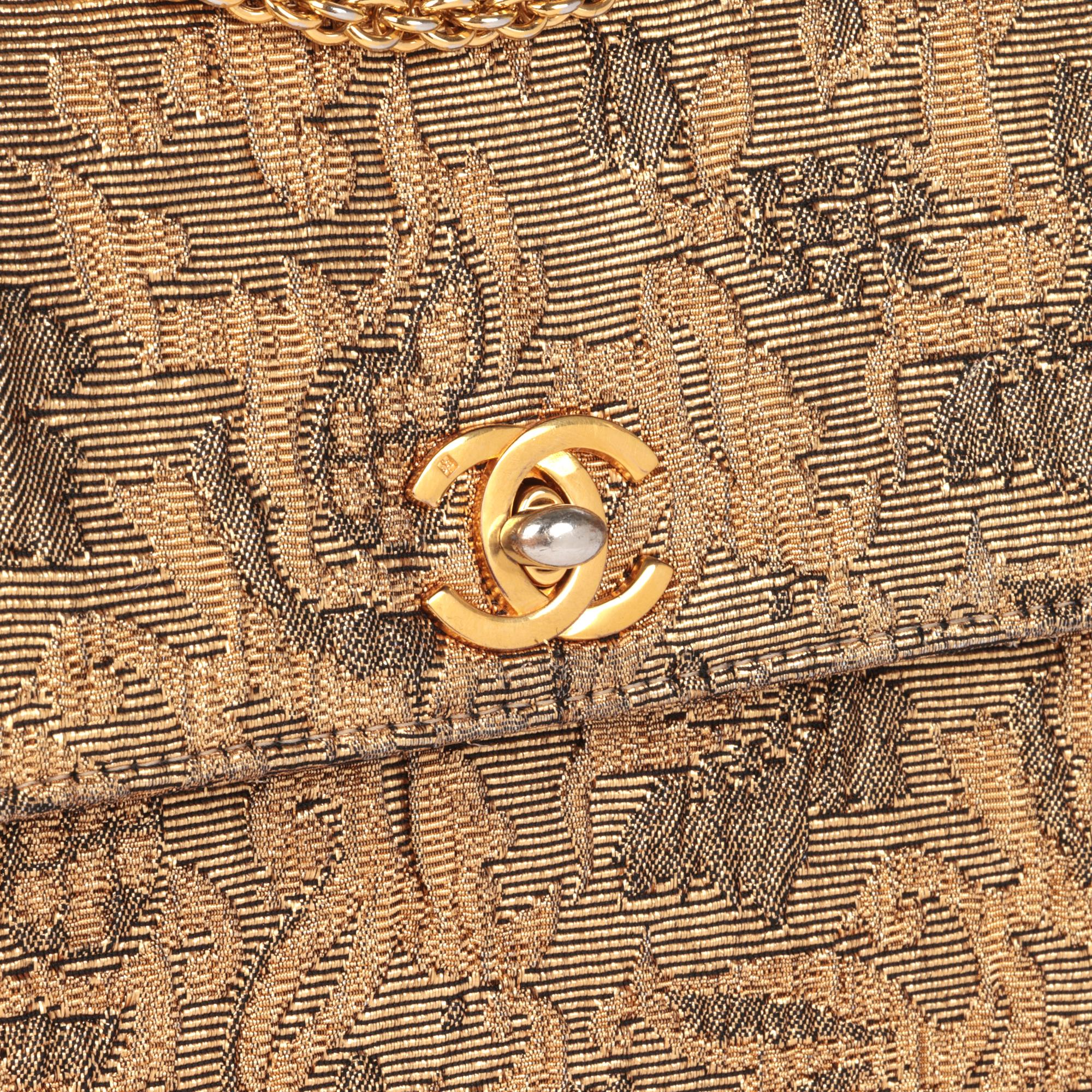 CHANEL Gold Metallic Floral Woven Jacquard Vintage Mini Flap Bag For Sale 4