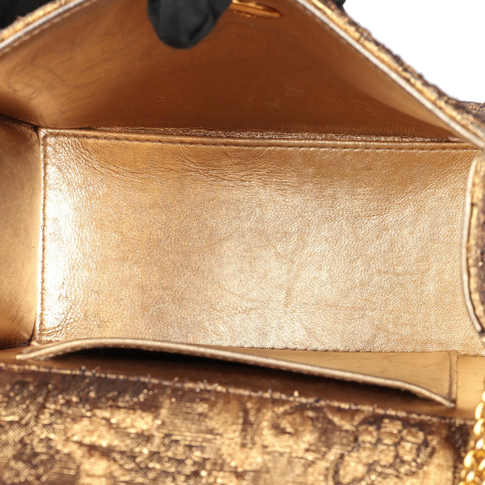 CHANEL Gold Metallic Floral Woven Jacquard Vintage Mini Flap Bag For Sale 5