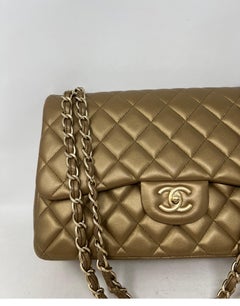 Chanel Gold Metallic Jumbo Classic Bag