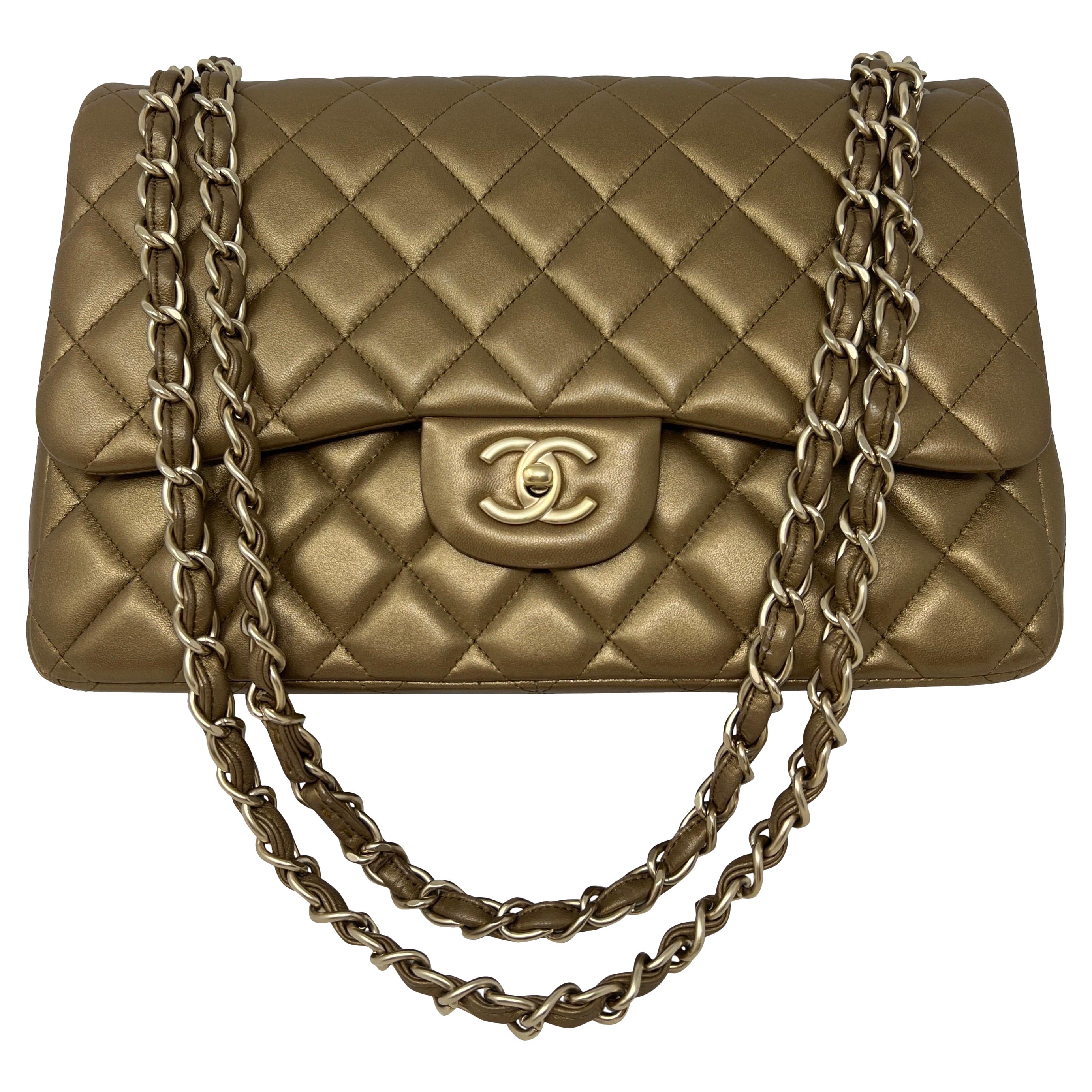 Chanel Gold Metallic Jumbo Classic Bag