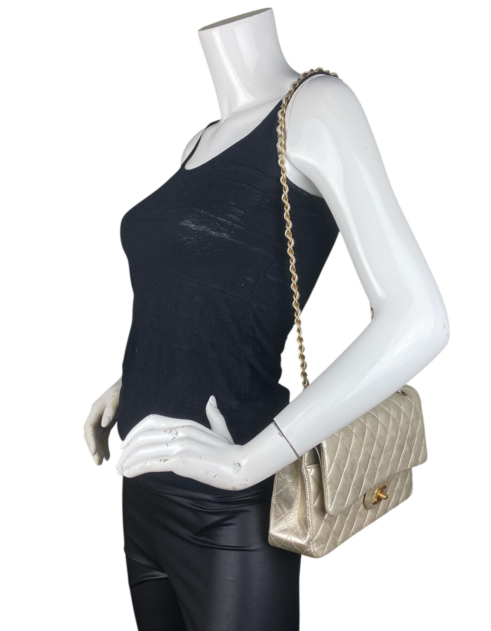 Chanel Gold Metallic Lambskin Leather 10