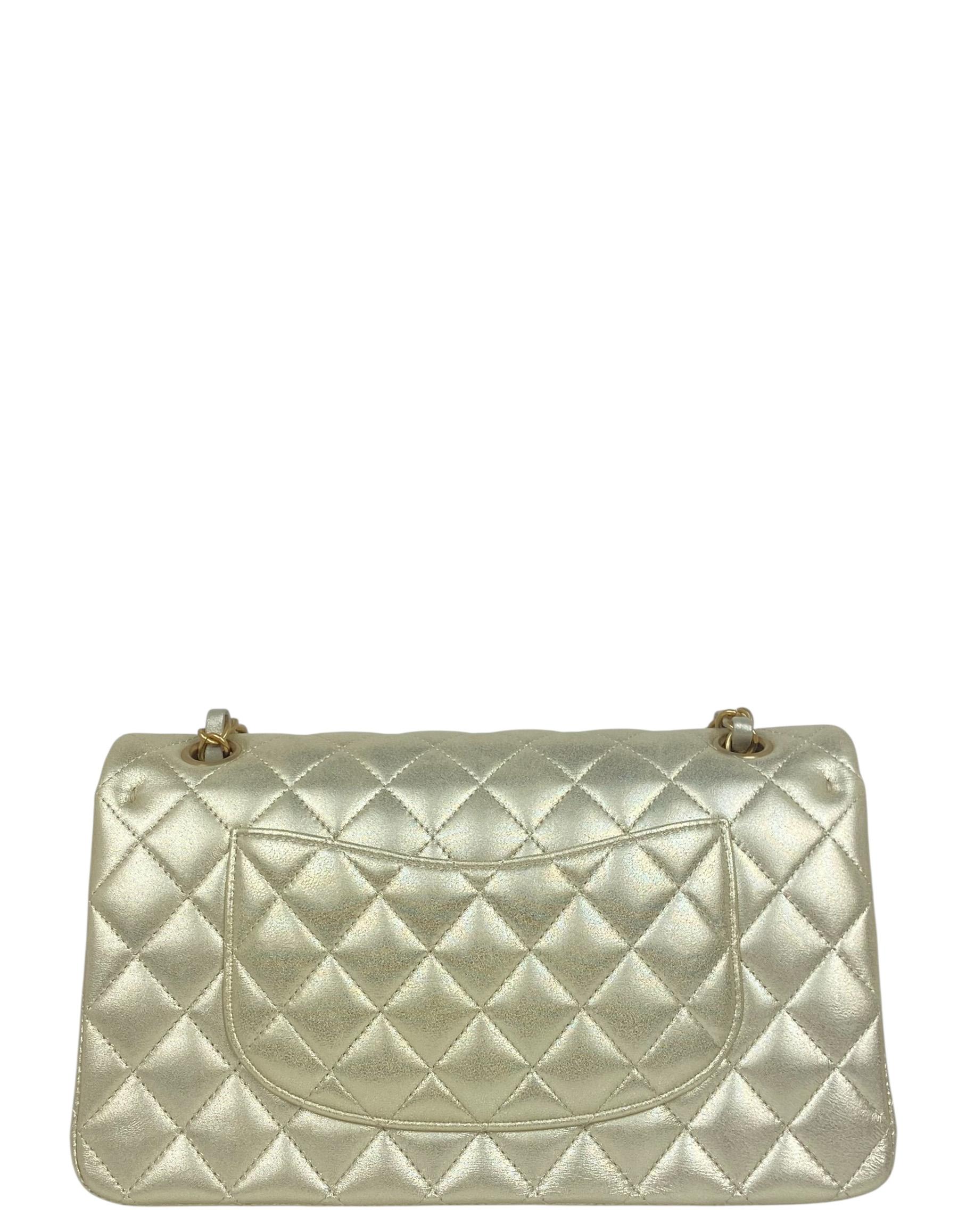 Chanel Gold Metallic Lambskin Leather 10