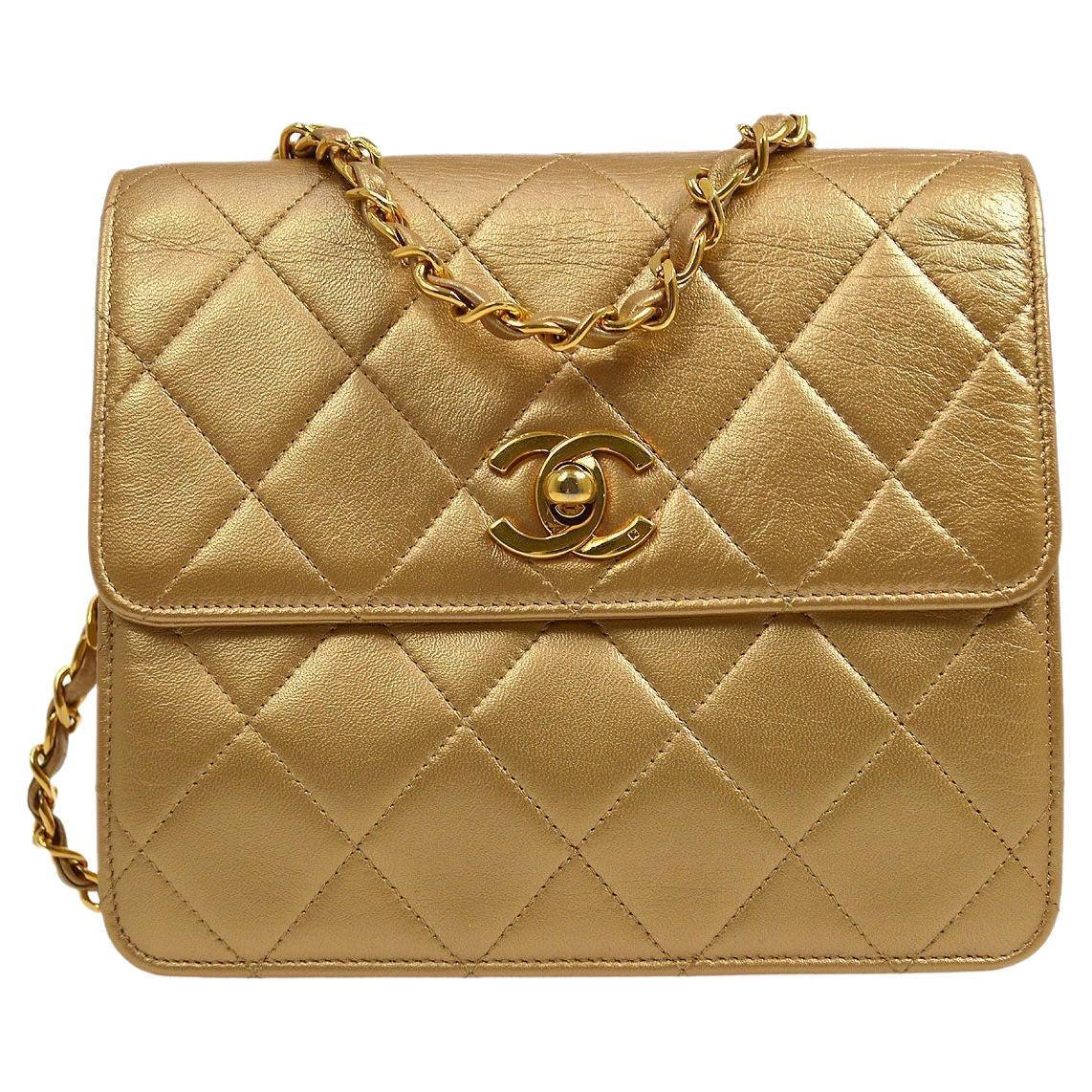 Chanel Champagne Gold Calfskin Leather Flap Shoulder Bag at 1stDibs
