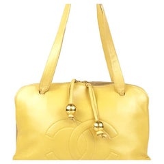 Chanel Gold Metallic Lambskin Leather CC Logo Rounded Shoulder Bag