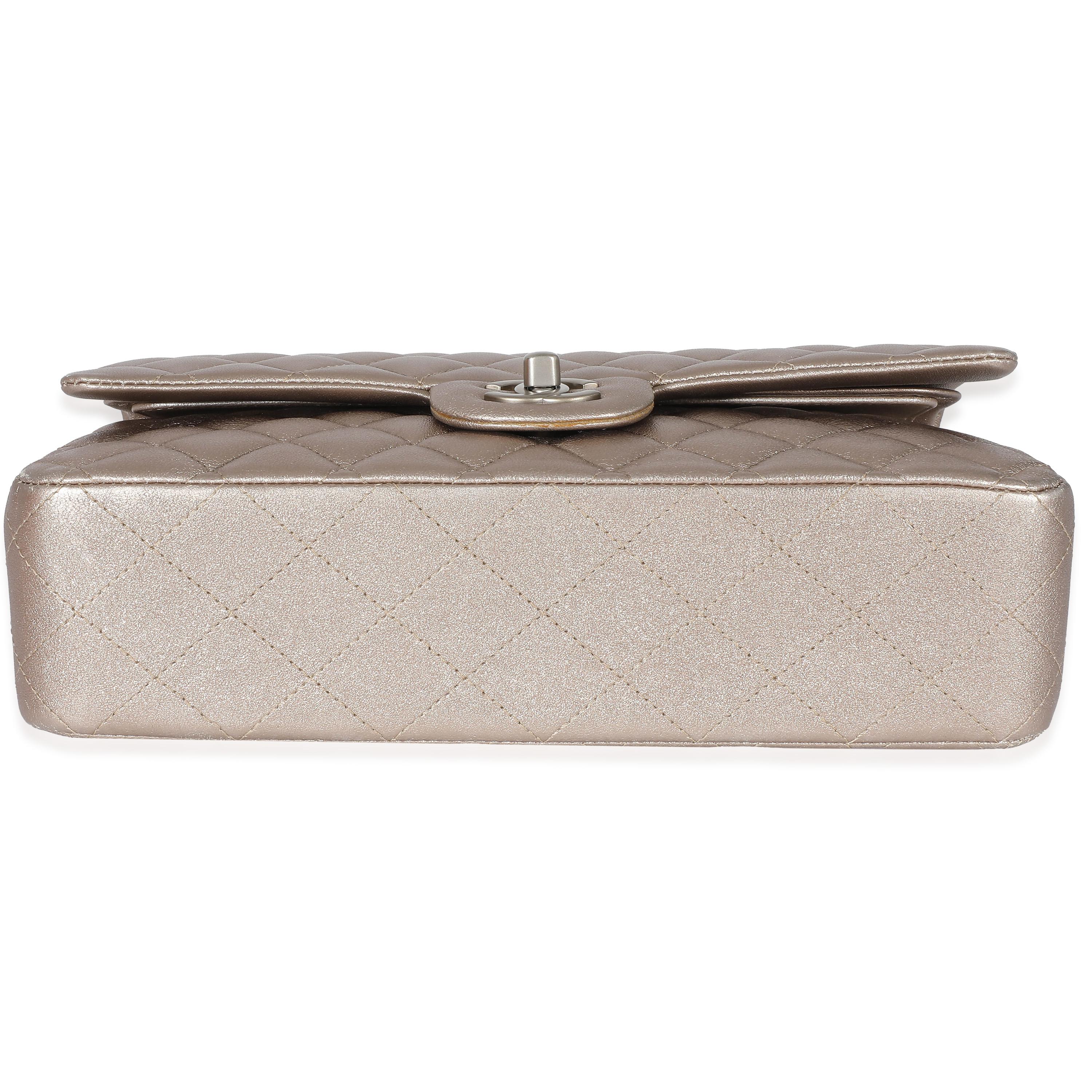 Chanel Gold Metallic Lambskin Medium Classic Double Flap Bag For Sale 3