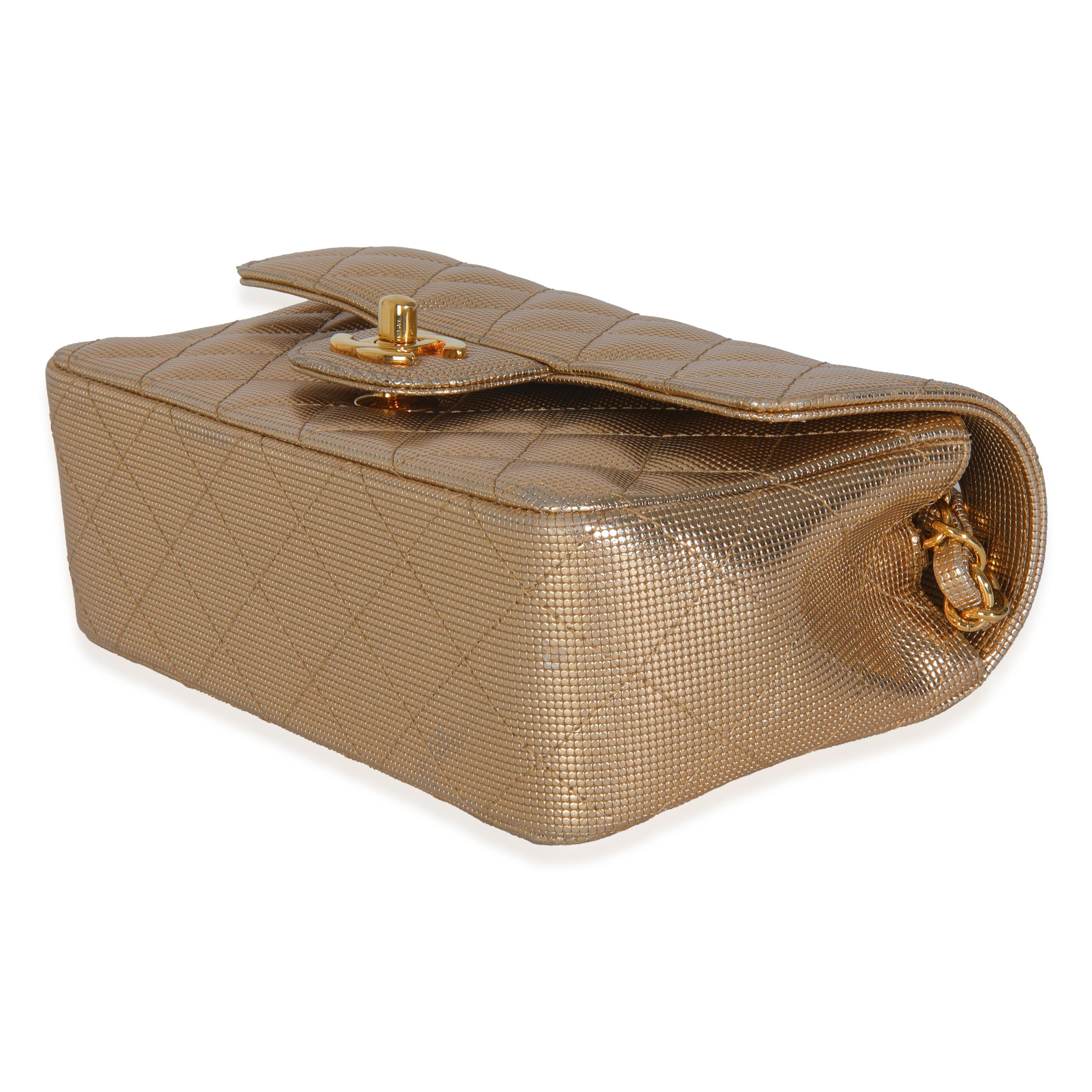 Chanel Gold Metallic Lambskin Perforated Mini Rectangular Flap Bag Unisexe en vente