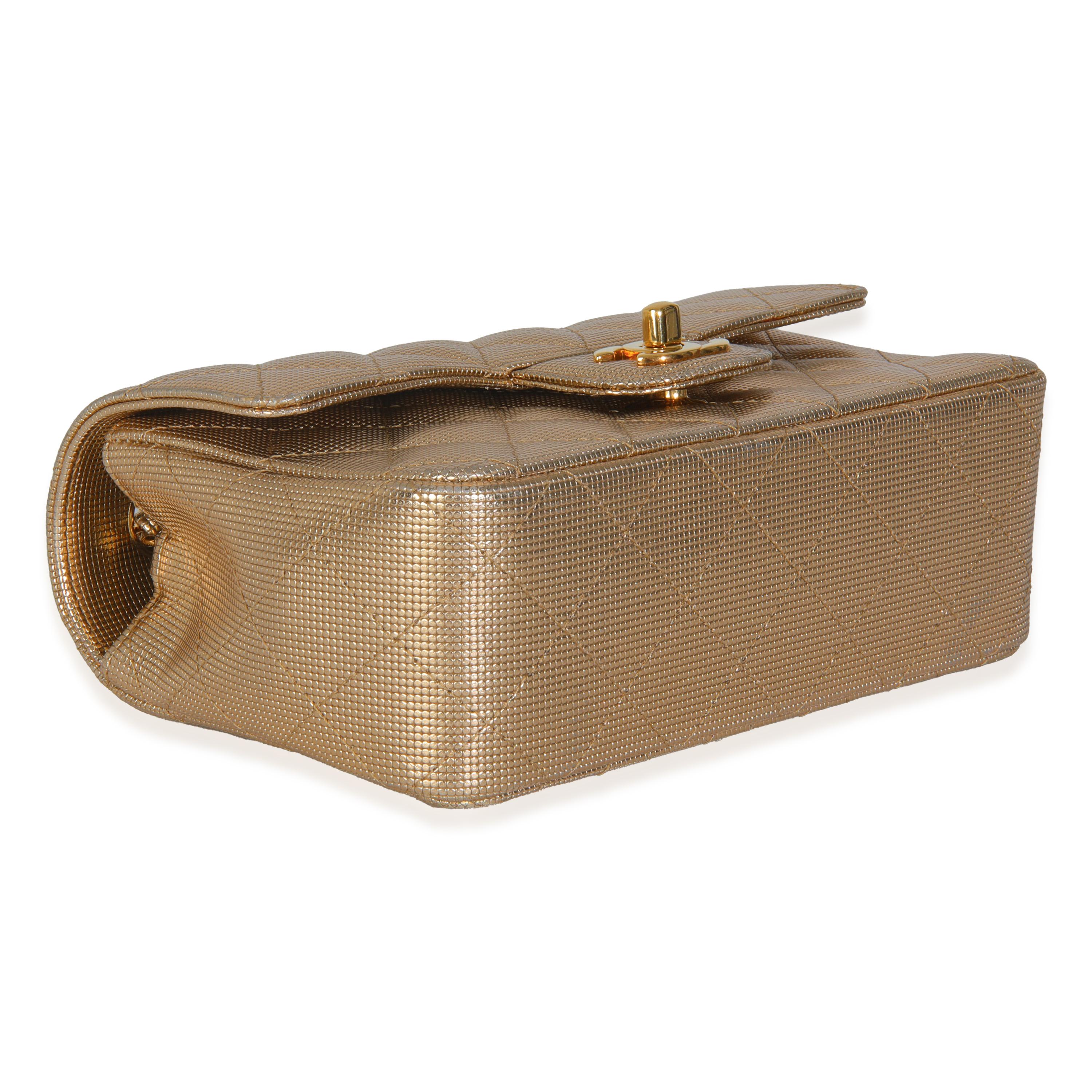 Chanel Gold Metallic Lambskin Perforated Mini Rectangular Flap Bag en vente 1