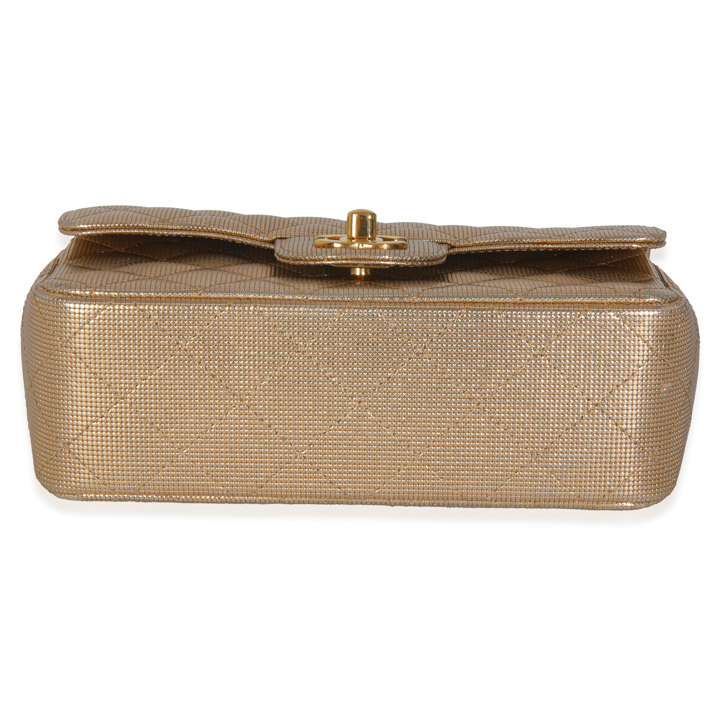 Chanel Gold Metallic Lambskin Perforated Mini Rectangular Flap Bag en vente 2