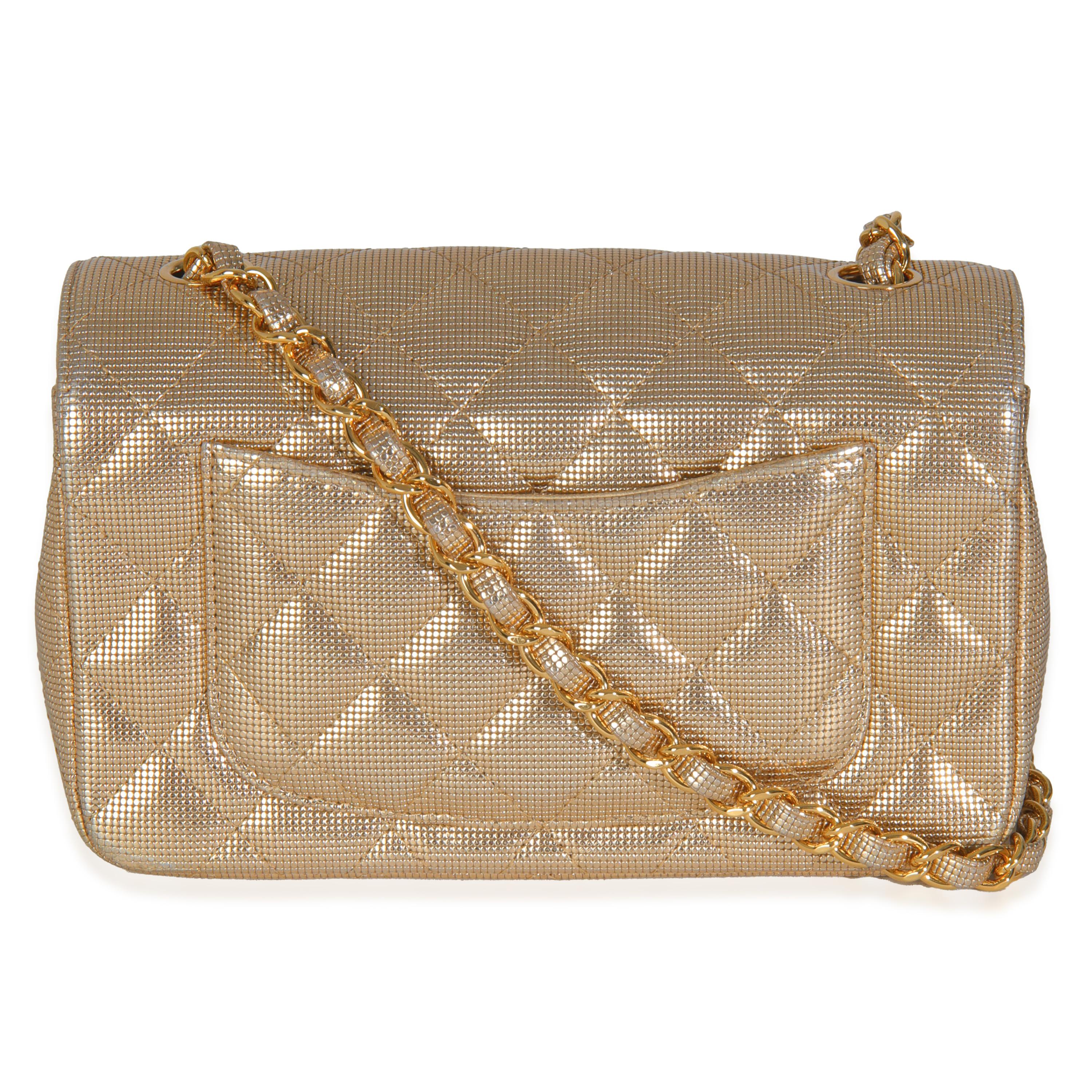 Chanel Gold Metallic Lambskin Perforated Mini Rectangular Flap Bag en vente 3