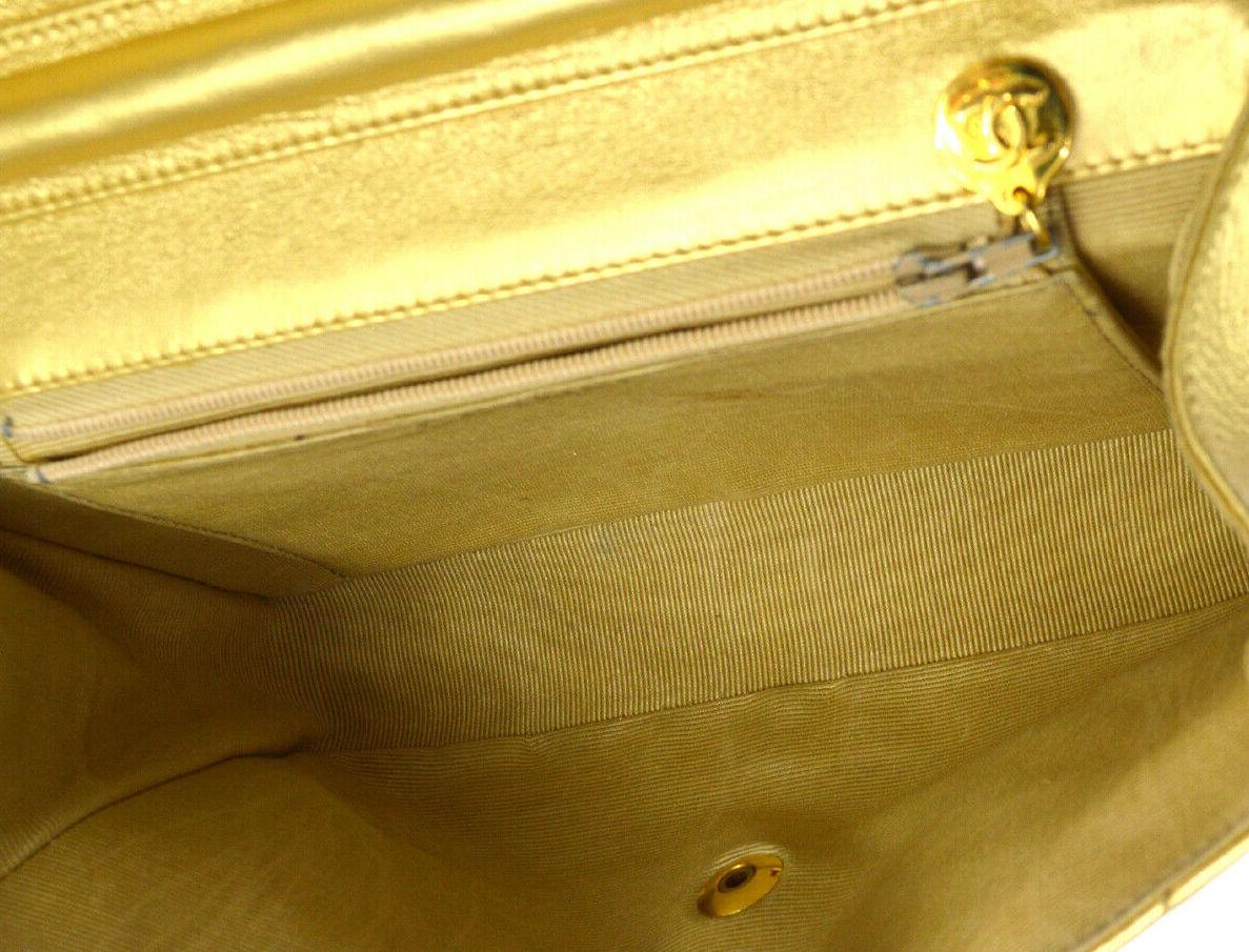 Chanel Gold Metallic Leather Chevron Small Evening Shoulder Flap Bag 1