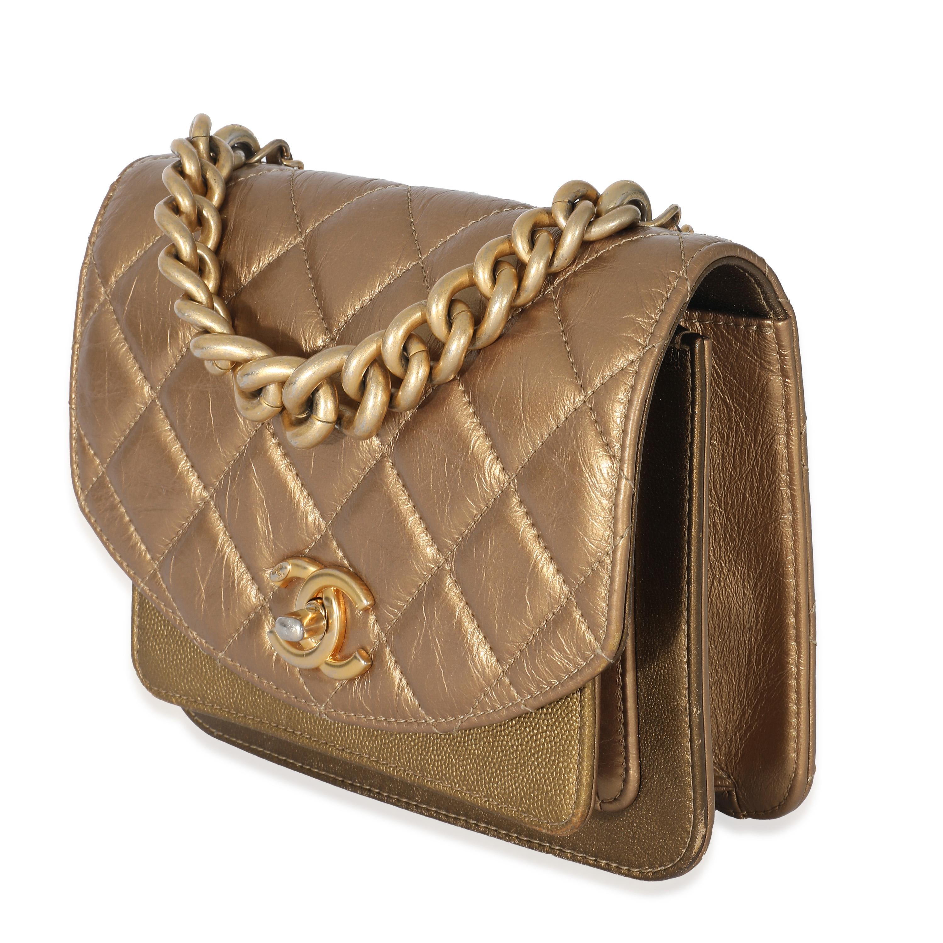Women's Chanel Gold Metallic Leather Mini Chain Handle Flap Bag