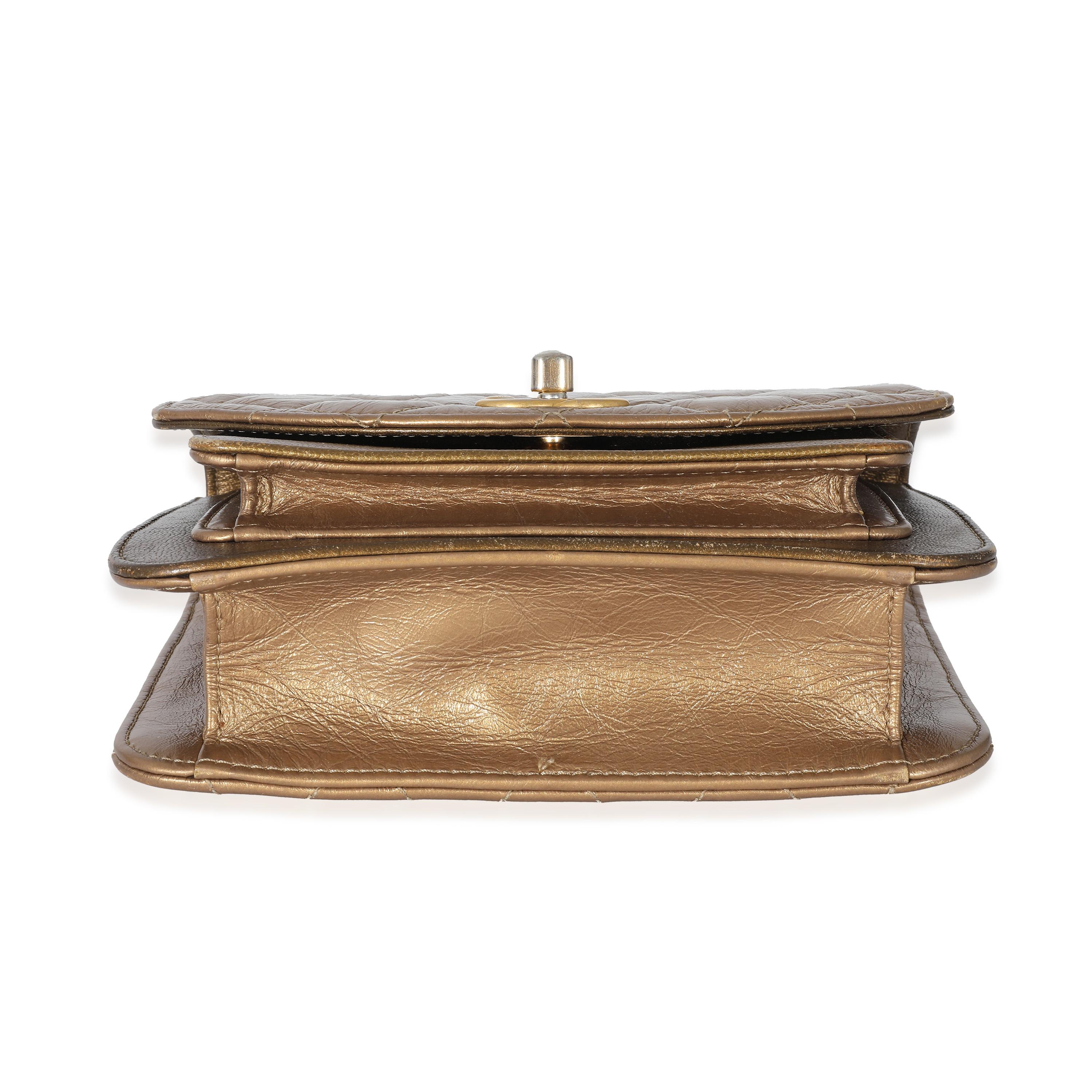 Chanel Gold Metallic Leather Mini Chain Handle Flap Bag 3