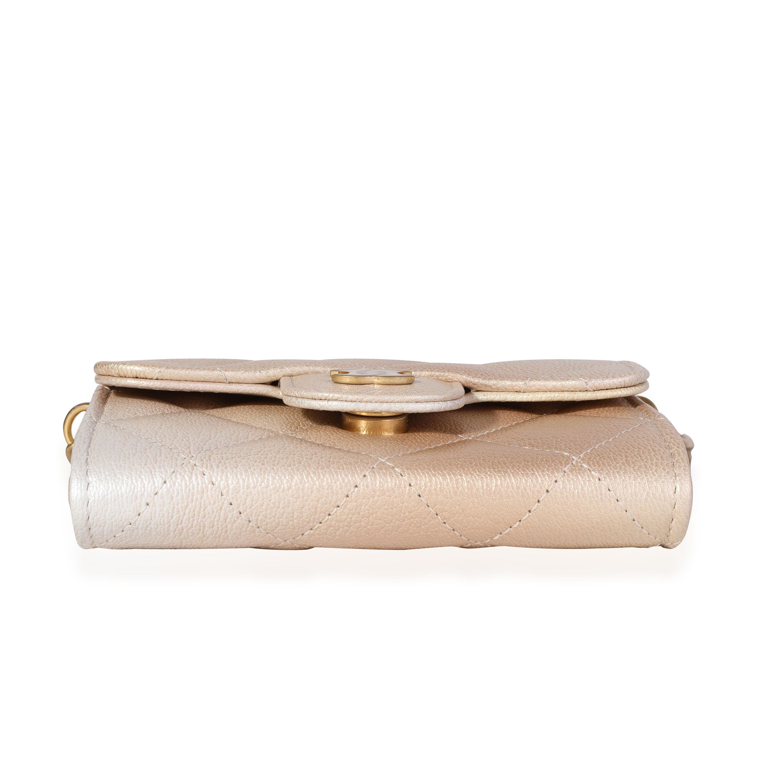Women's Chanel Gold Metallic Ombré Quilted Goatskin Classic Mini Clutch with Chain