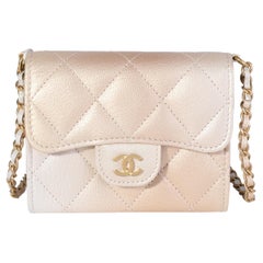 Chanel Gold Metallic Ombré Quilted Goatskin Classic Mini Clutch with Chain