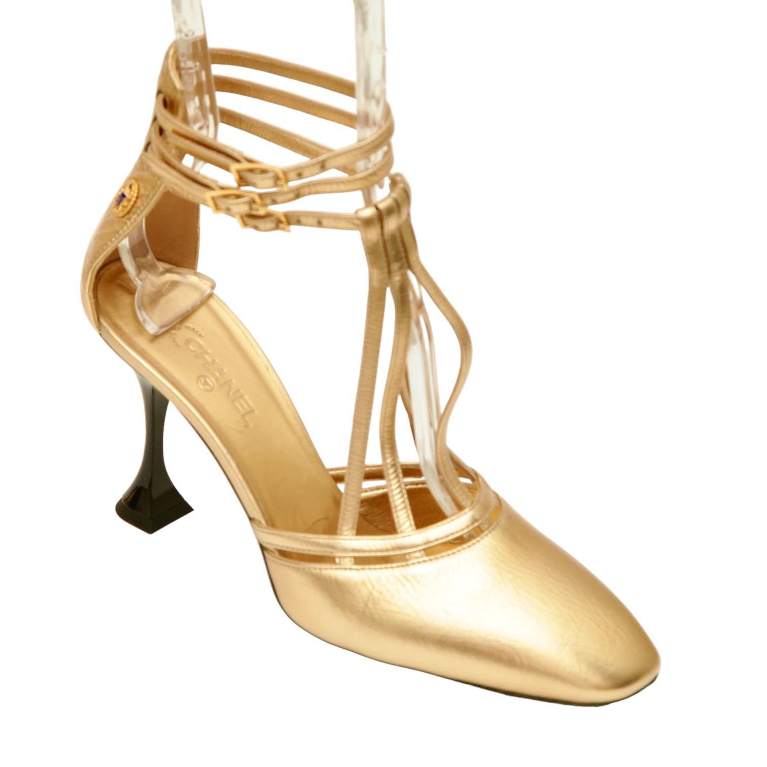 chanel gold heels