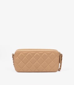 Chanel Gold Metallic Quilted Lambskin Leather Double Zip Wallet-On-Chain WOC