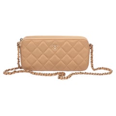 Chanel Gold Metallic Quilted Lambskin Leather Double Zip Wallet-On-Chain WOC