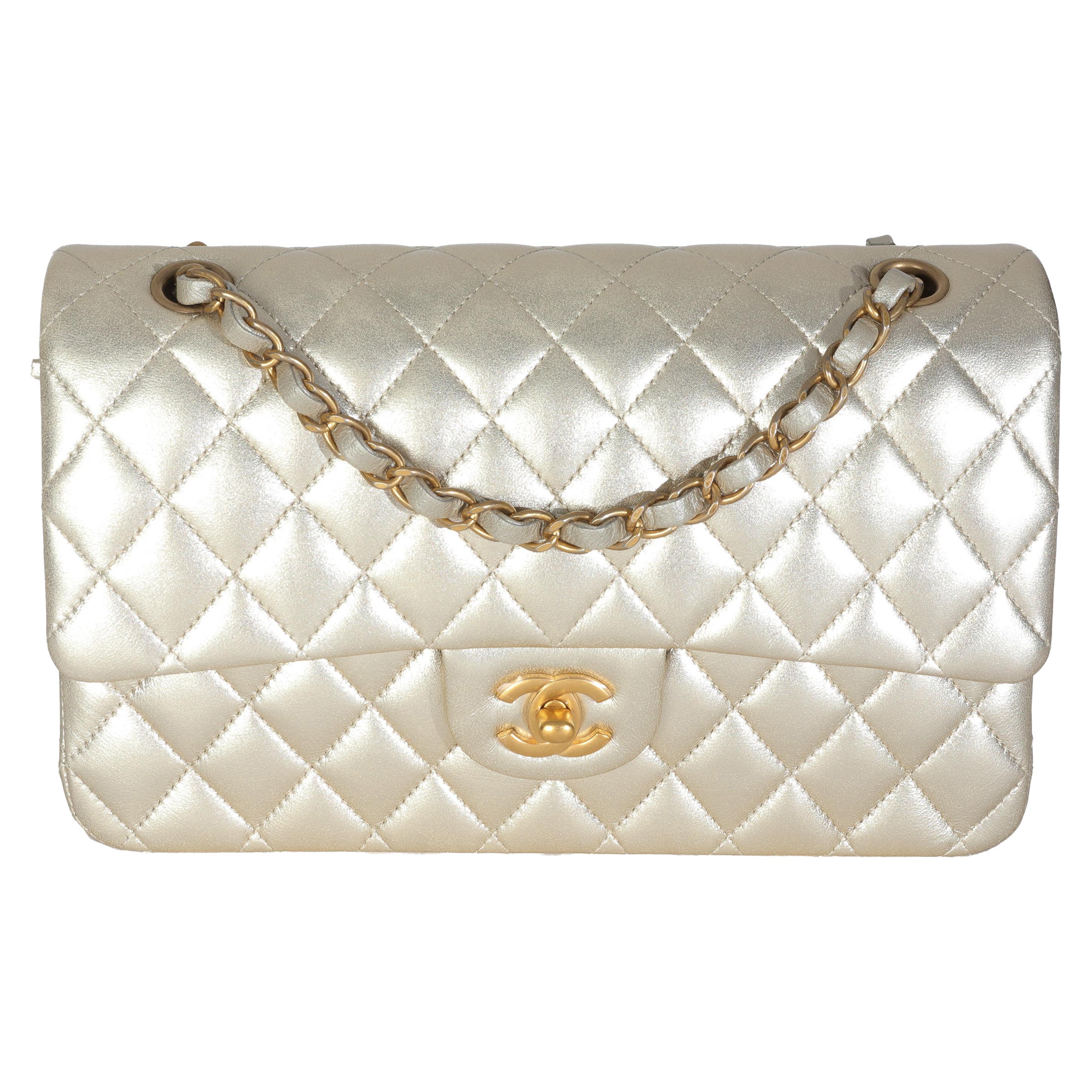 Chanel Gold Metallic Quilted Lambskin Medium Classic Double Flap Bag