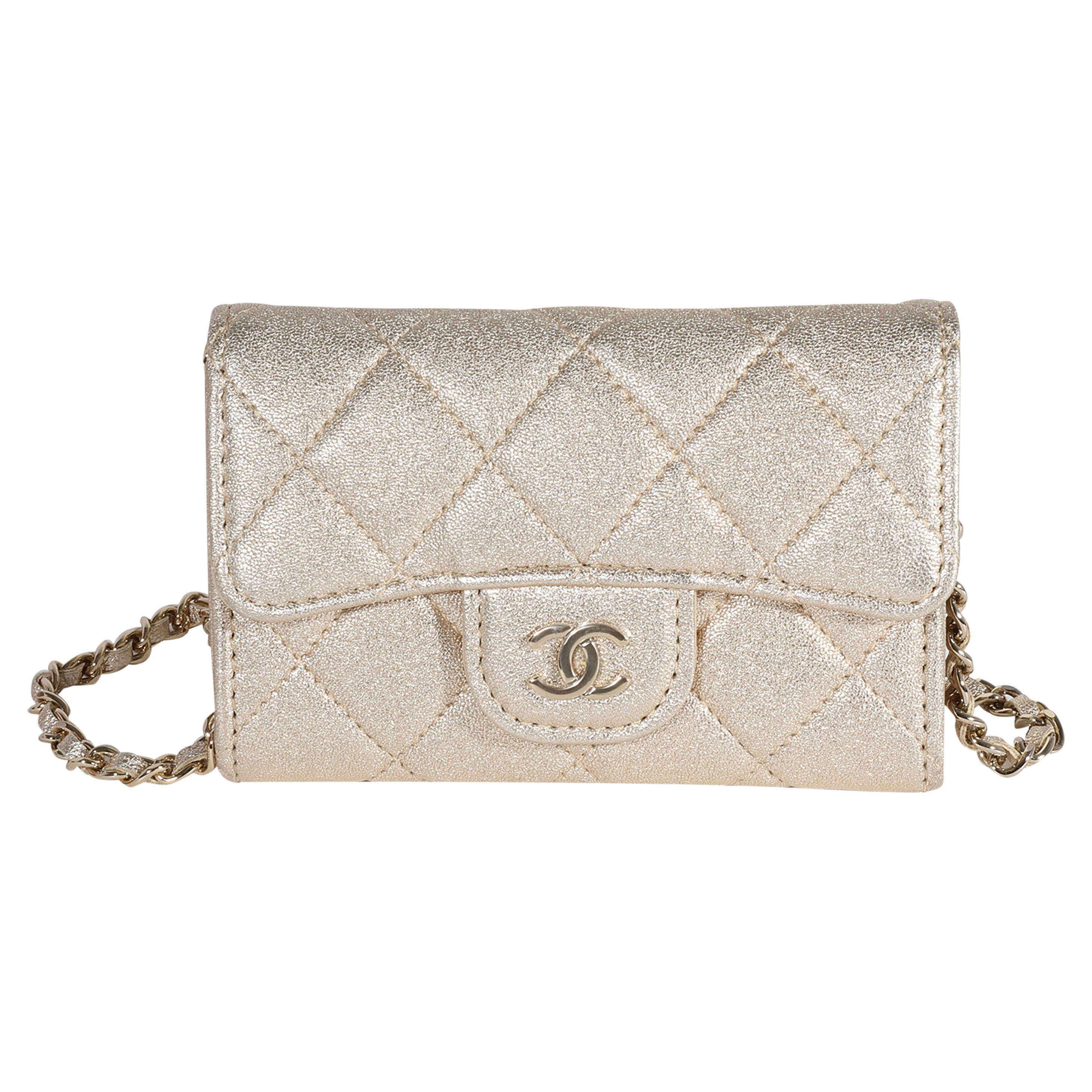 Chanel Gold Metallic Quilted Lambskin Mini Flap Chain Belt Bag For Sale at  1stDibs