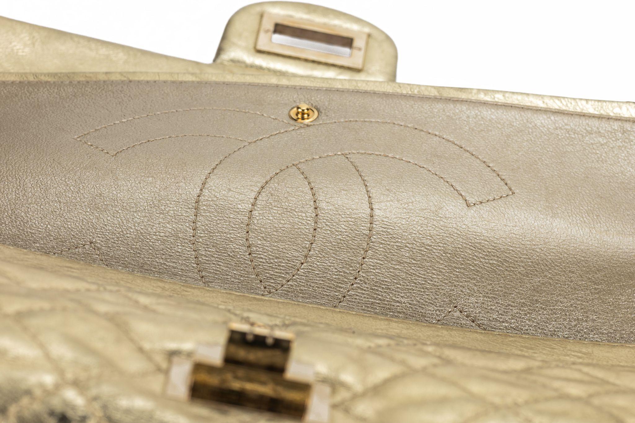 Chanel Gold Metallic Reissue 227 Double For Sale 7