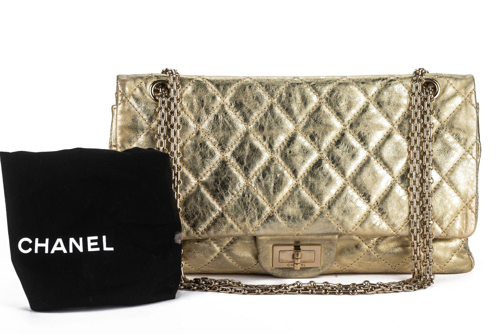 Chanel Gold Metallic Reissue 227 Double For Sale 10