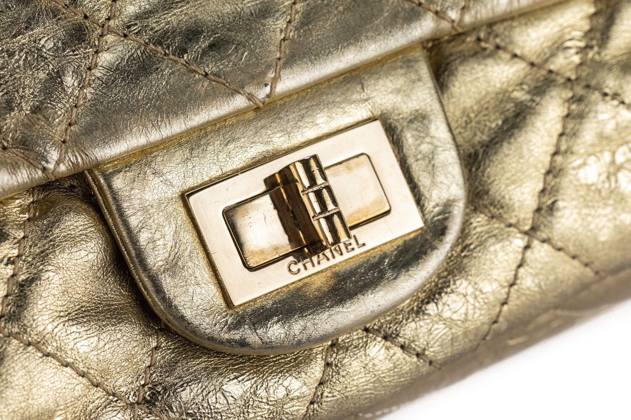 Chanel Gold Metallic Reissue 227 Double For Sale 5