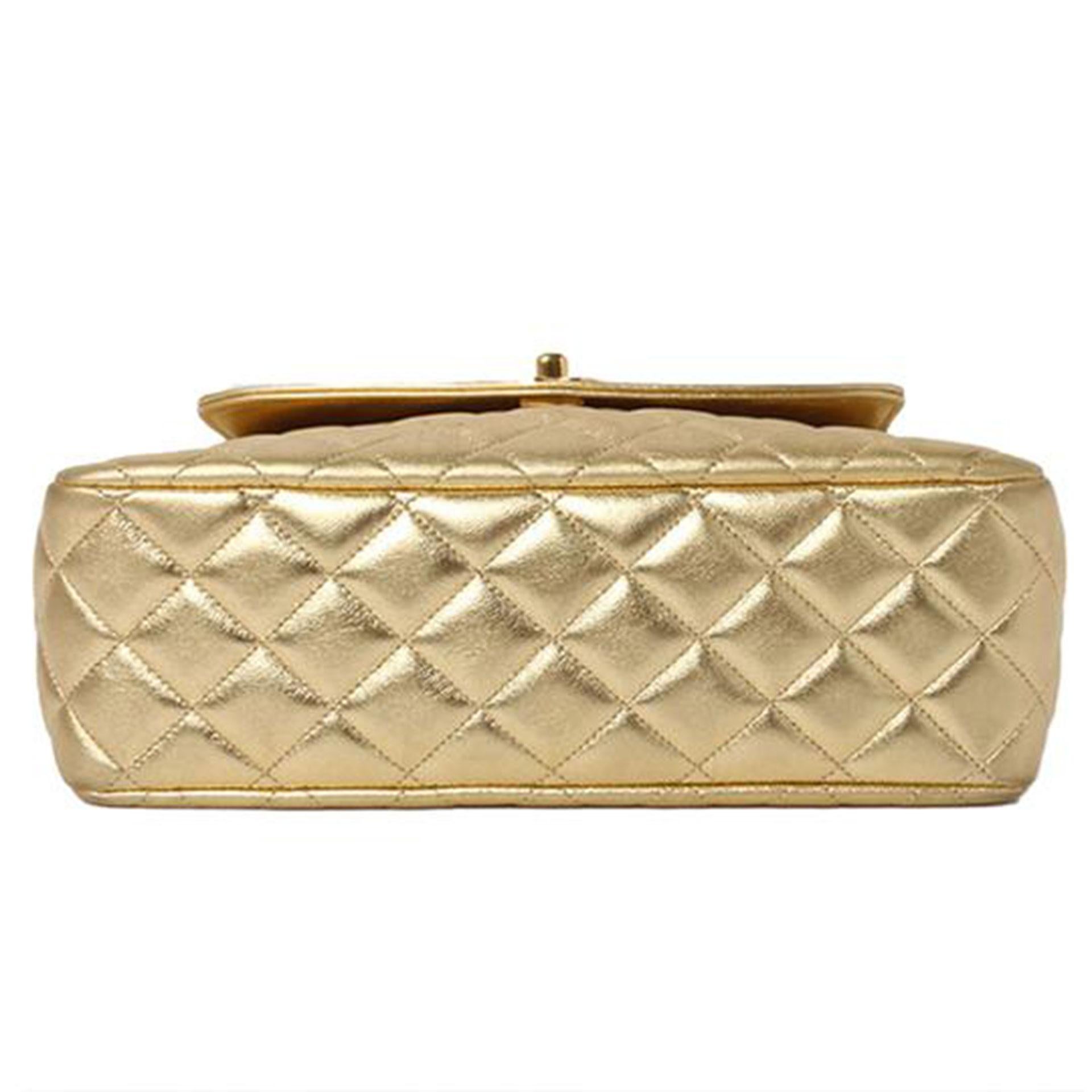 Chanel Gold Metallic Top Handle Quilted Flap Bag For Sale 1