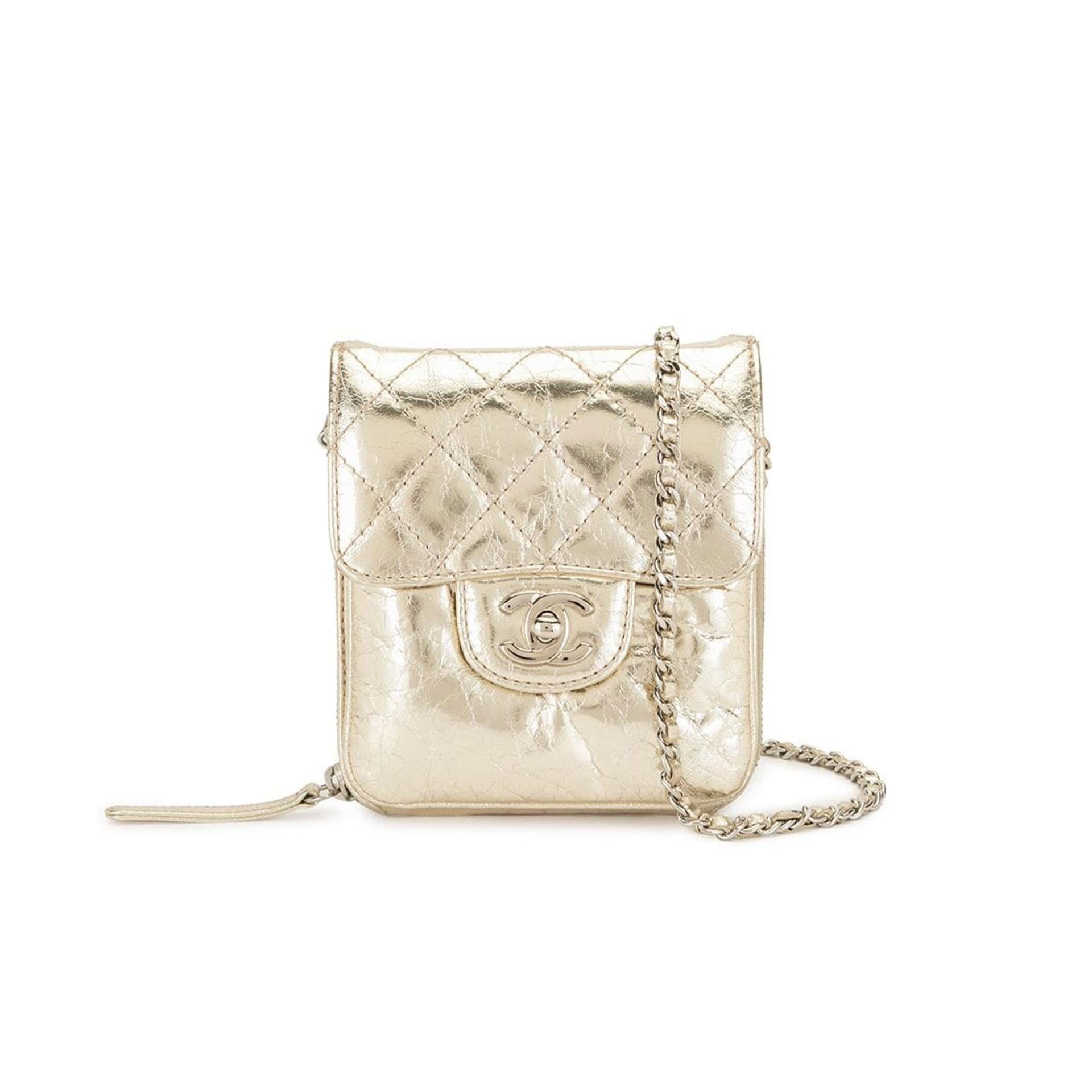 Chanel Gold Mini Diamond Gesteppte CC Crossbody Tasche für Damen oder Herren im Angebot