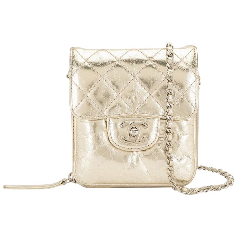 Chanel Gold Mini Diamond Quilted CC Crossbody Bag