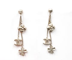 Chanel Gold Mini Motif Camellia Clover CC Dangle Piercing Earrings