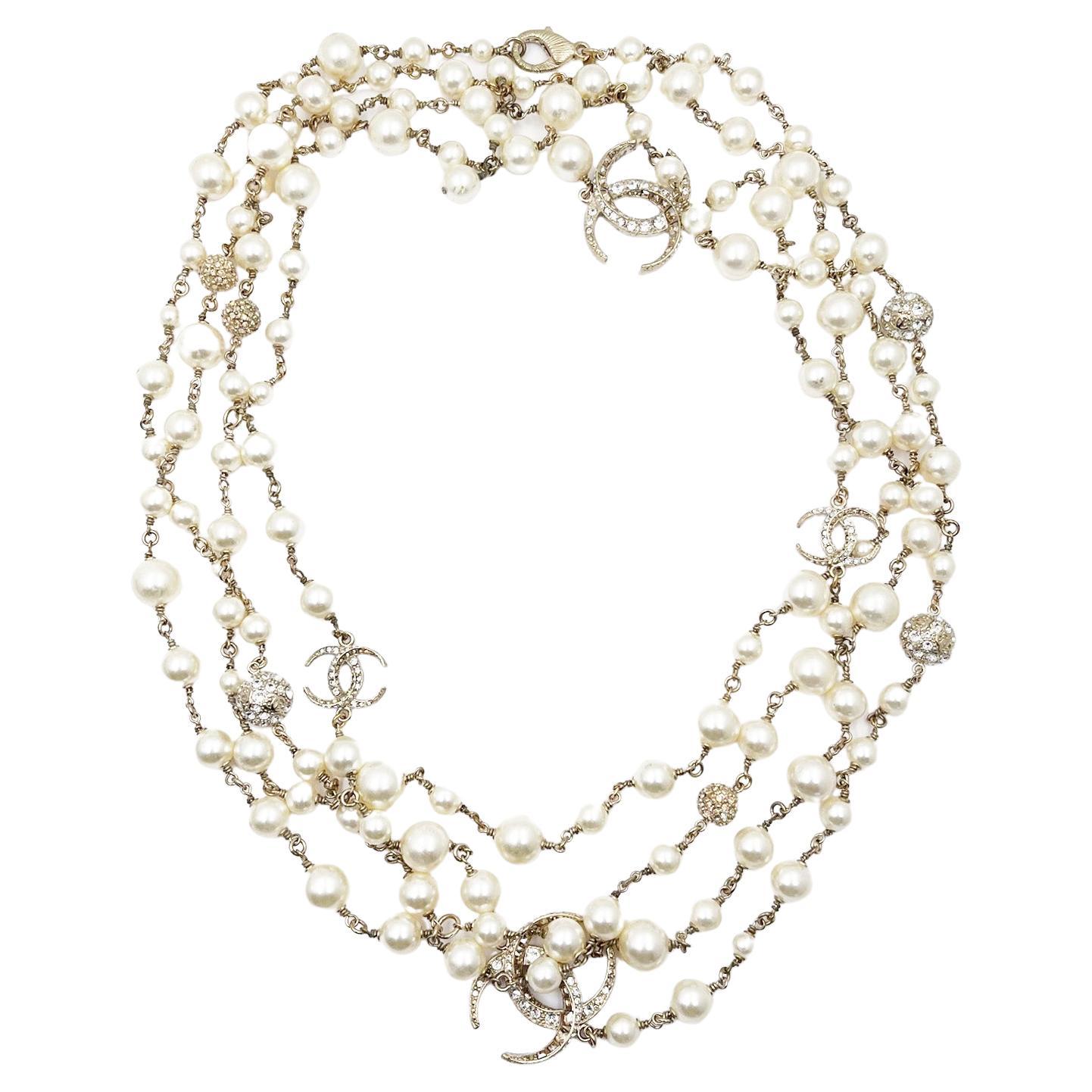 Chanel Gold Moonlight Pendant Super Long Pearl Necklace 