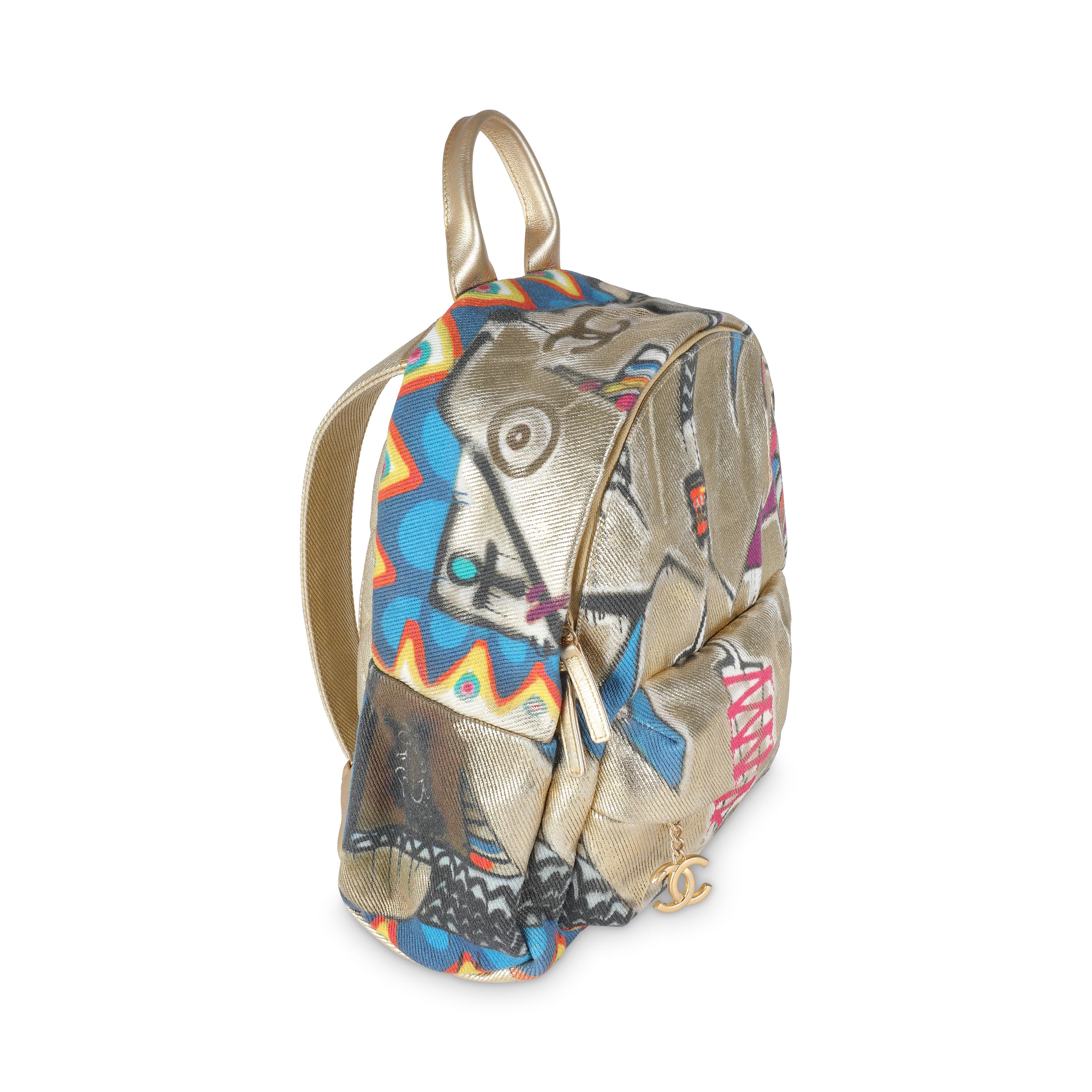 Chanel Gold Multicolor Graffiti Canvas Street Spirit Backpack In Excellent Condition In New York, NY