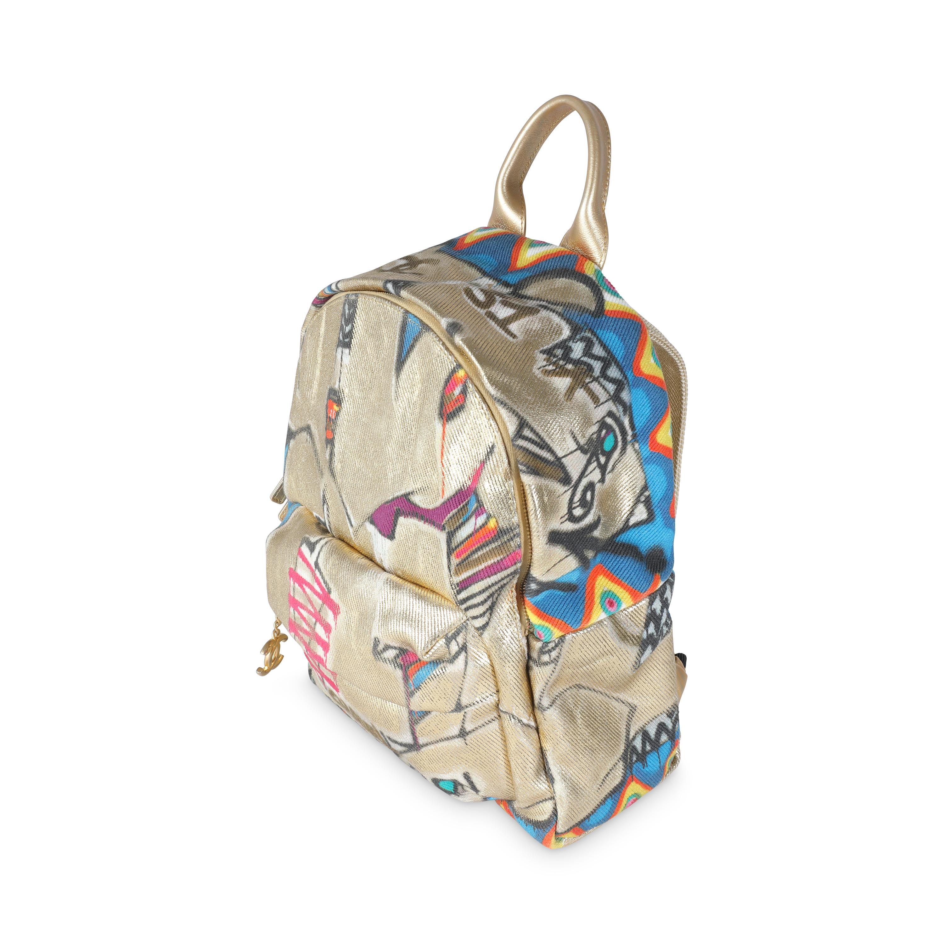 Women's or Men's Chanel Gold Multicolor Graffiti Canvas Street Spirit Backpack