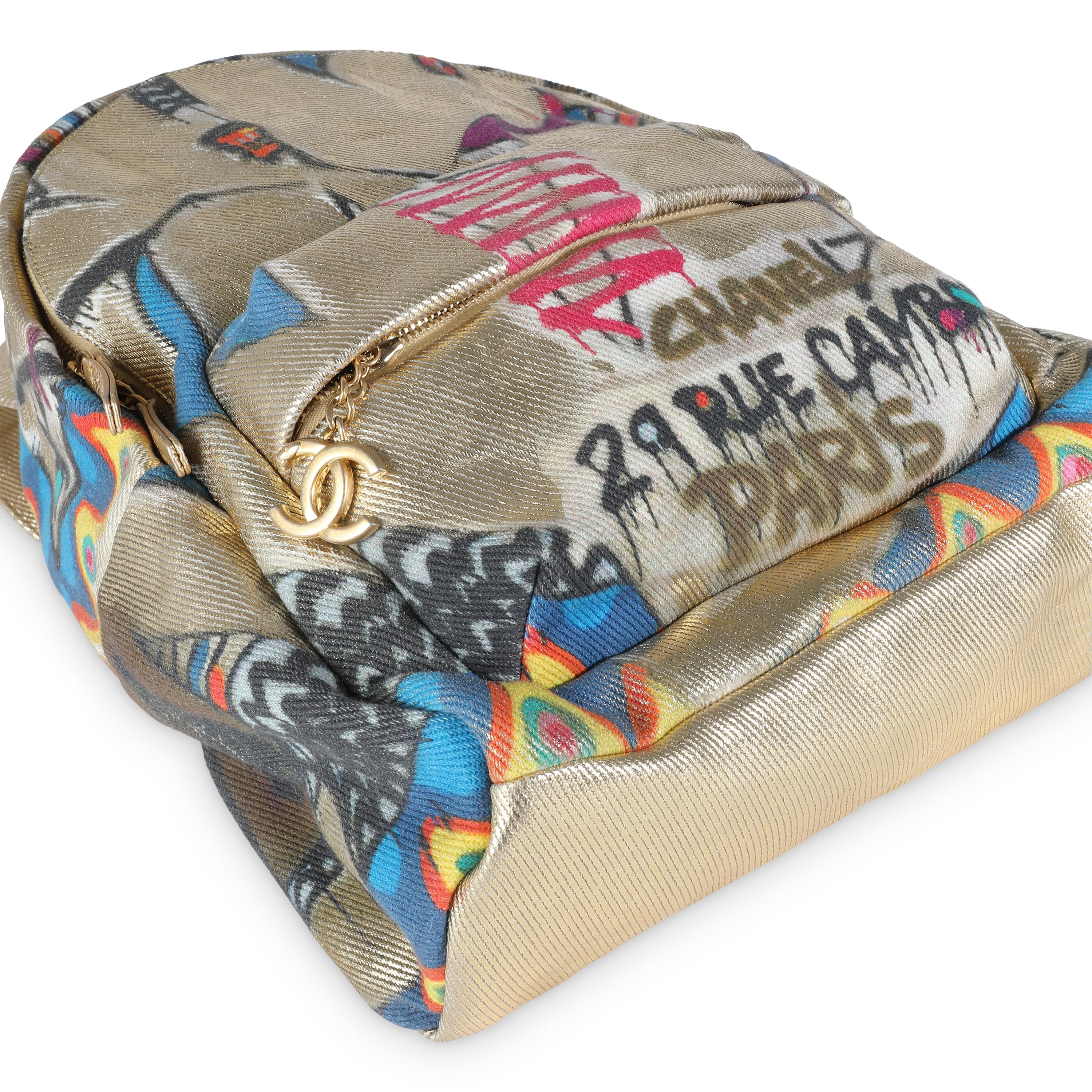 Chanel Gold Multicolor Graffiti Canvas Street Spirit Backpack 2