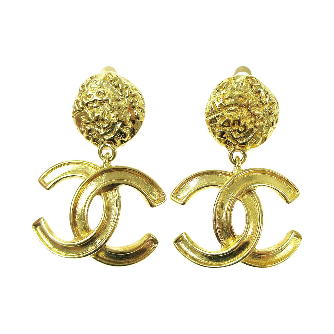 Chanel Gold Nugget CC Charm Evening Dangle Drop Evening Earrings
