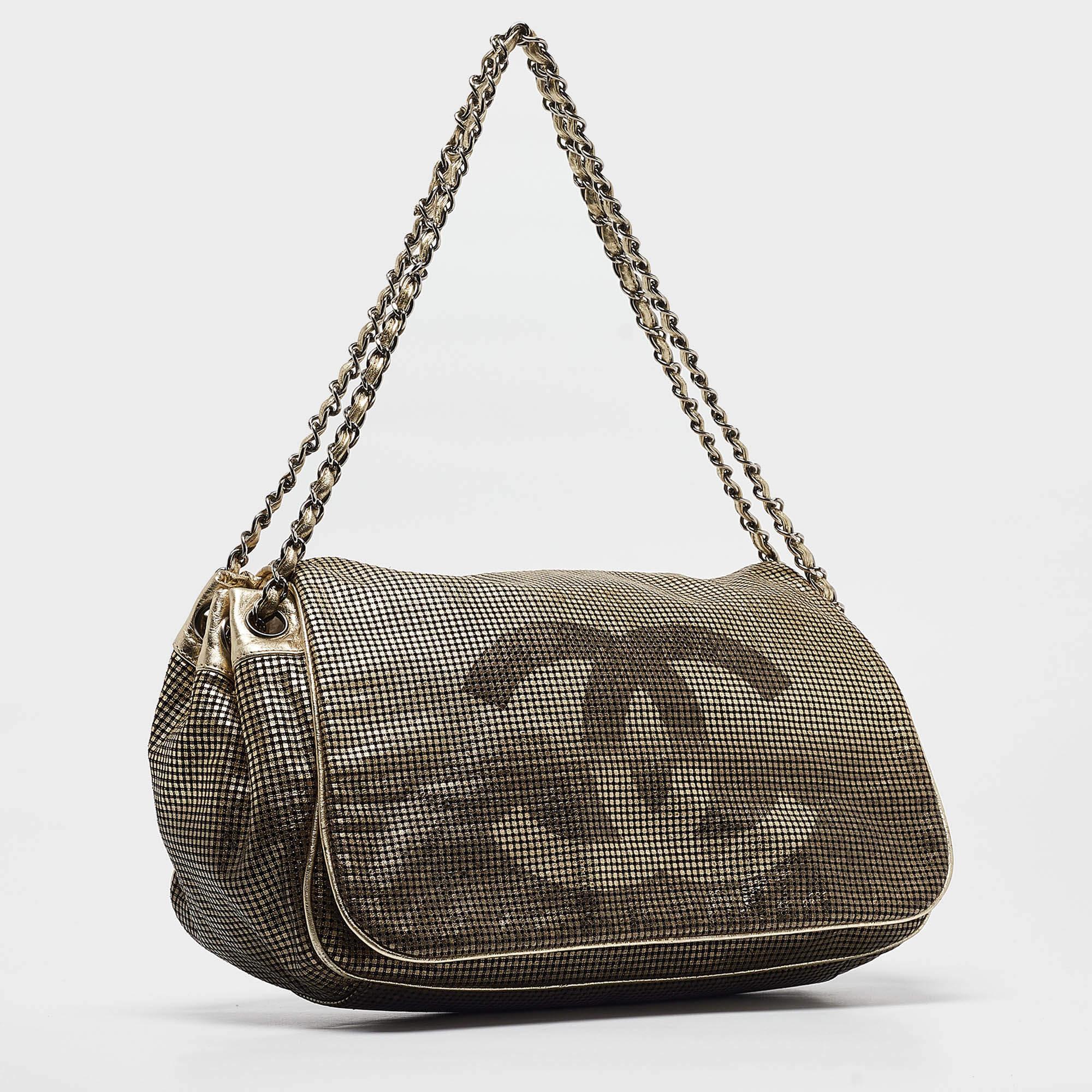 Black Chanel Gold Ombre Perforated Leather Hollywood Accordion Flap Bag