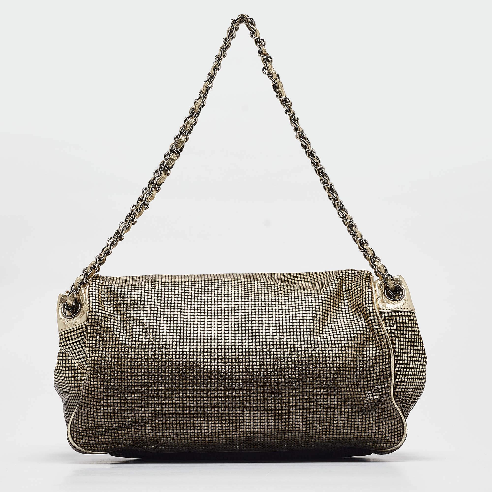 Chanel Gold Ombre Perforated Leather Hollywood Accordion Flap Bag In Good Condition In Dubai, Al Qouz 2