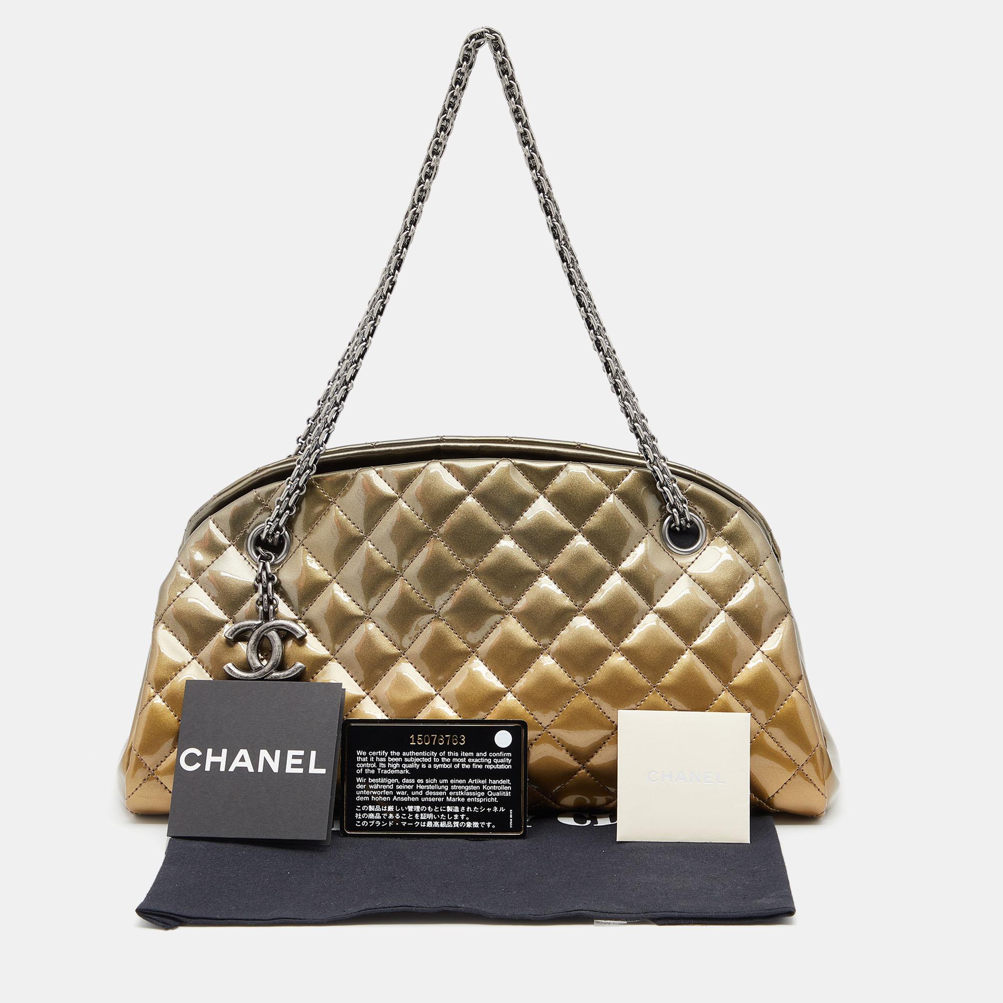 Chanel Gold Ombre Quilted Patent Leather Just Mademoiselle Bowler Bag 6