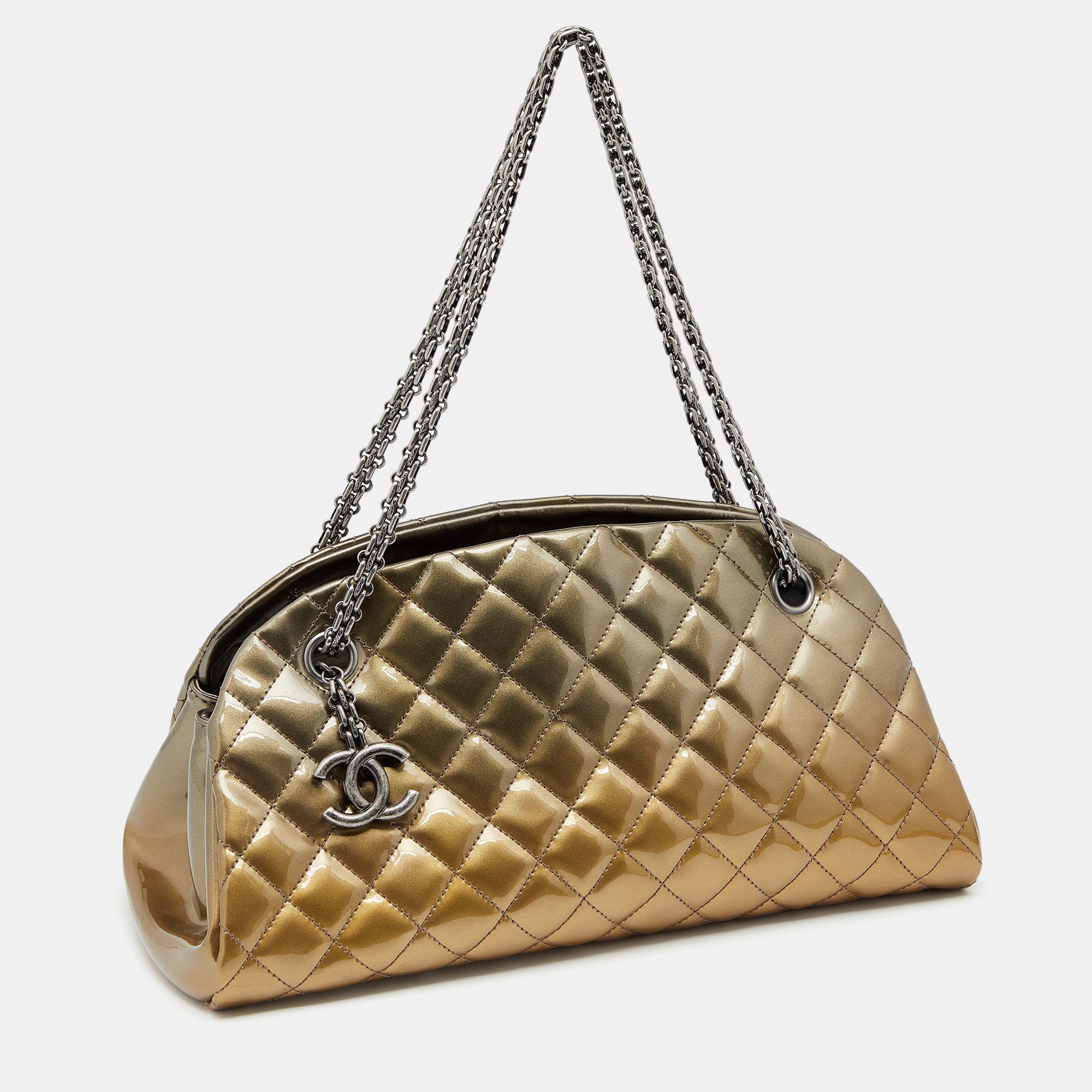 Brown Chanel Gold Ombre Quilted Patent Leather Just Mademoiselle Bowler Bag