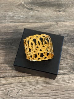 Chanel Gold Openwork "CHANEL" Chain Link Cuff Vintage Bracelet