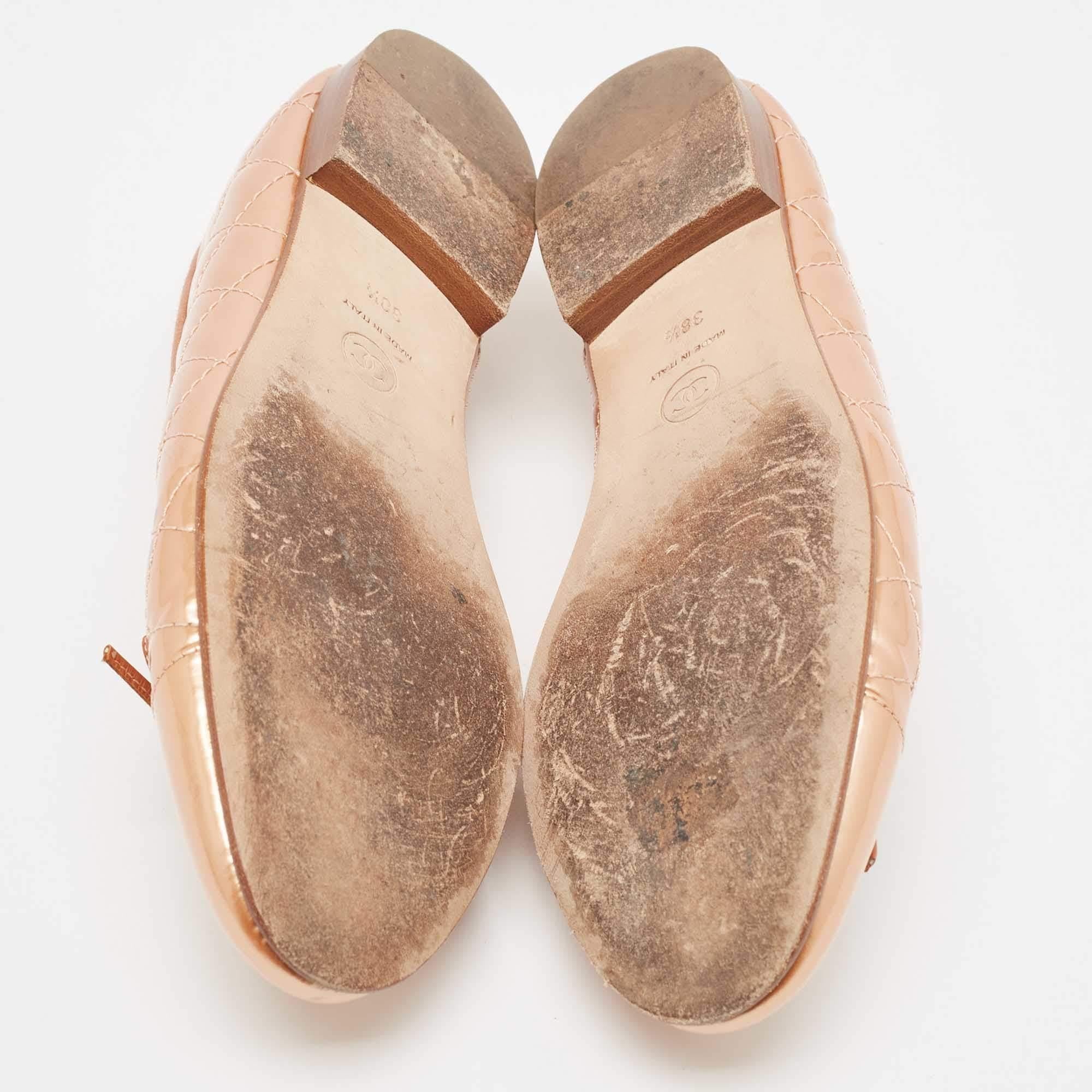 Chanel Gold Patent CC Cap Toe Ballet Flats Size 38.5 2